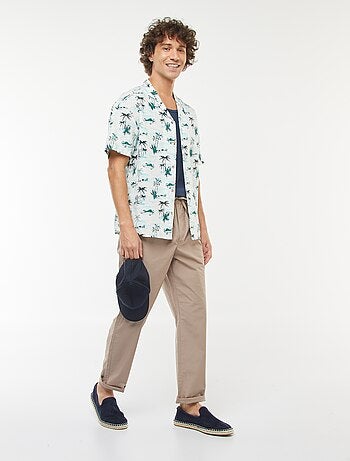 Chemise imprimée manches courtes en lin mélangé