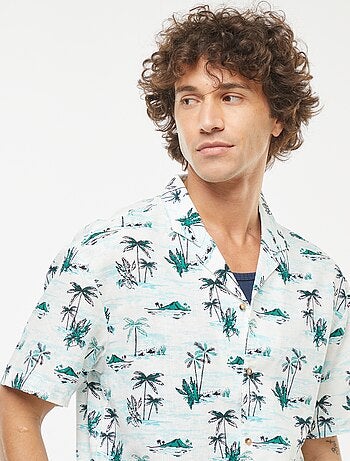 Chemise imprimée manches courtes en lin mélangé
