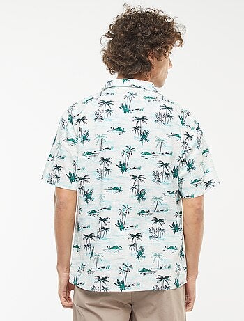 Chemise imprimée manches courtes en lin mélangé