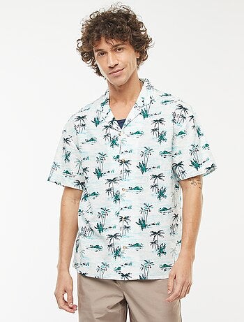 Chemise imprimée manches courtes en lin mélangé