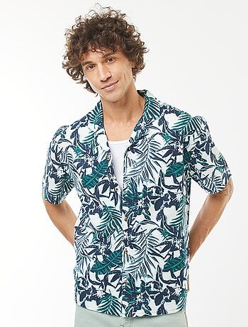 Chemise imprimée manches courtes en lin mélangé
