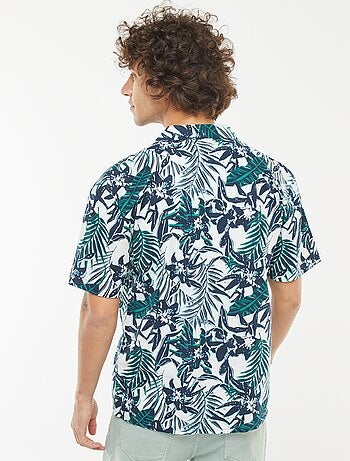 Chemise imprimée manches courtes en lin mélangé