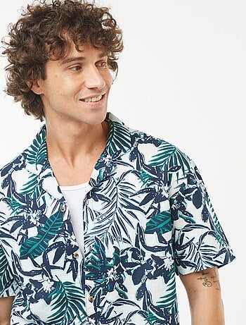 Chemise imprimée manches courtes en lin mélangé