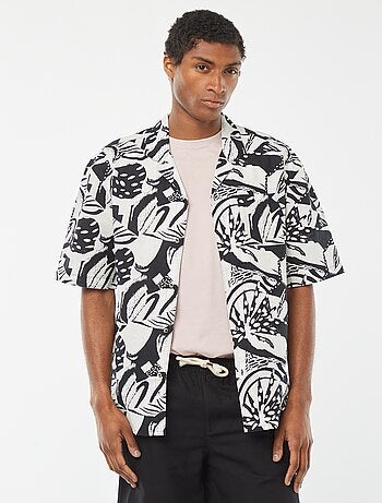 Chemise manches courtes imprimée en lin mélangé