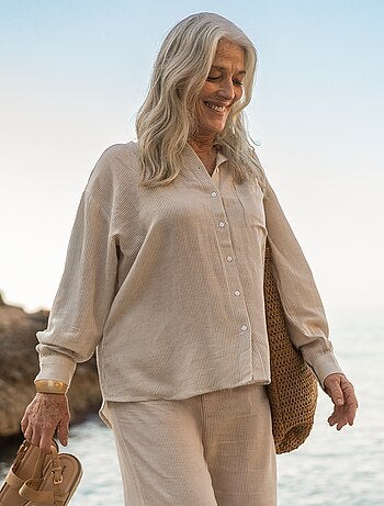 Chemise oversize en lin rayé