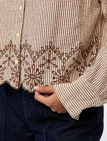 Chemise rayée à manches longues avec broderies