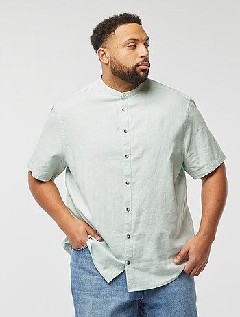 Chemise unie à manches courtes en lin mélangé