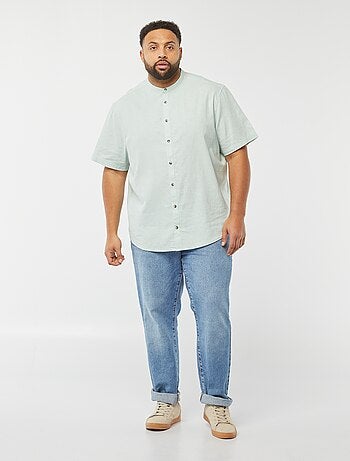 Chemise unie à manches courtes en lin mélangé
