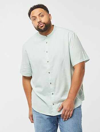 Chemise unie à manches courtes en lin mélangé