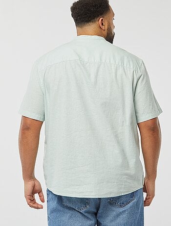 Chemise unie à manches courtes en lin mélangé