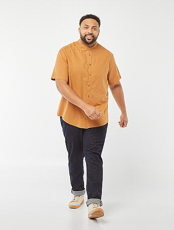 Chemise unie à manches courtes en lin mélangé
