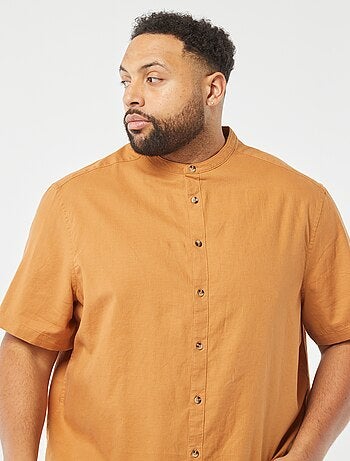 Chemise unie à manches courtes en lin mélangé