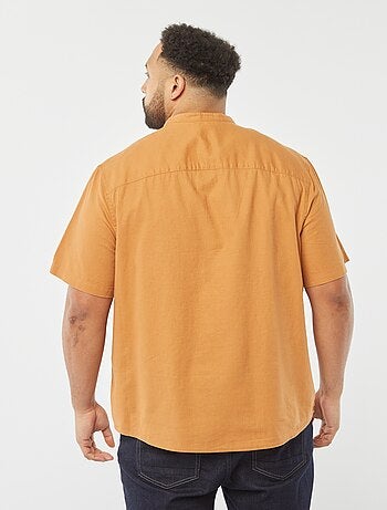 Chemise unie à manches courtes en lin mélangé