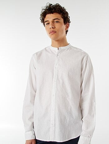 Chemise unie avec col mao et manches retroussables
