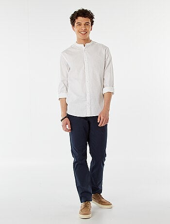 Chemise unie avec col mao et manches retroussables