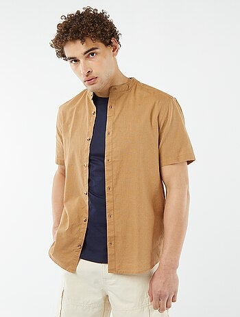 Chemise unie manches courtes col mao