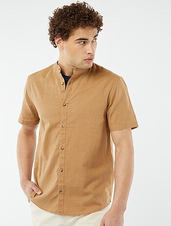 Chemise unie manches courtes col mao