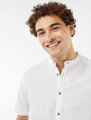 Chemise unie manches courtes col mao