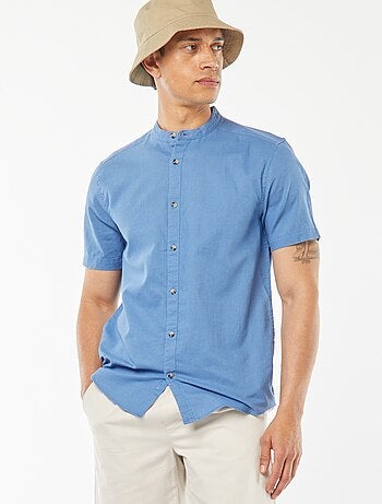 Chemise unie manches courtes col mao