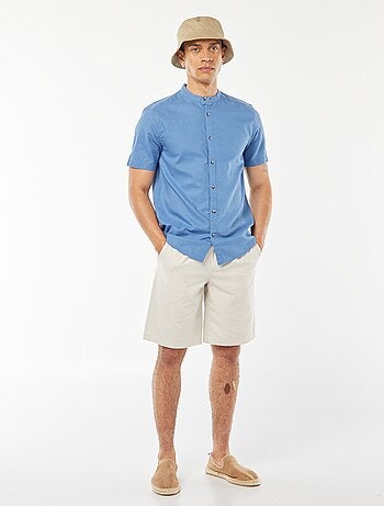Chemise unie manches courtes col mao
