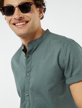 Chemise unie manches courtes col mao