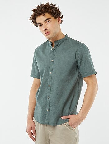 Chemise unie manches courtes col mao