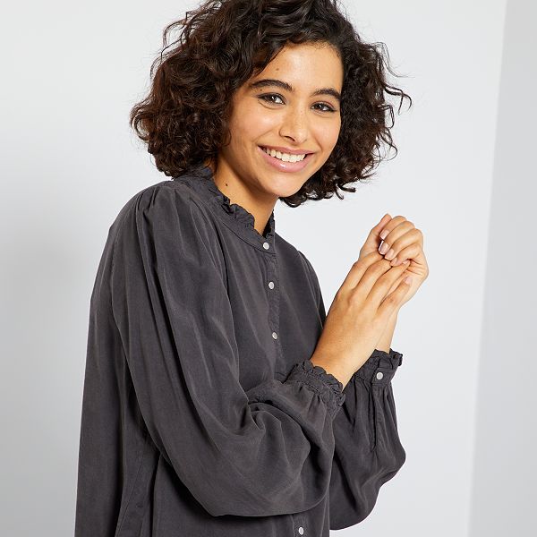 Chemisier col volant femme - gris foncé - Kiabi - 15,00€