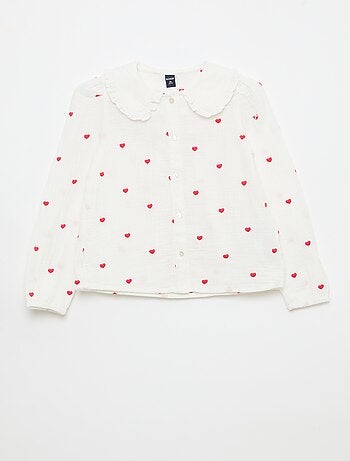 Chemisier en gaze de coton à motif 'cœur'