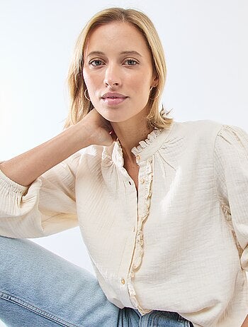 Chemisier en gaze de coton avec bords ondulés