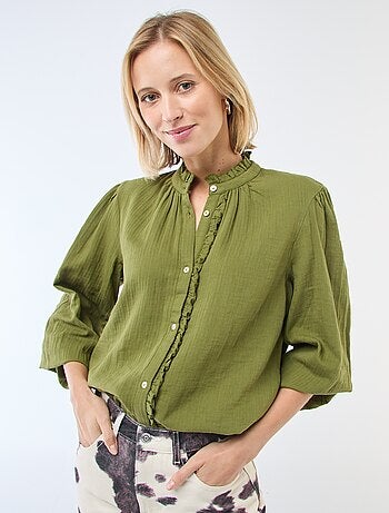 Chemisier en gaze de coton avec bords ondulés