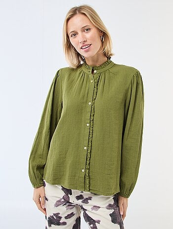 Chemisier en gaze de coton avec bords ondulés