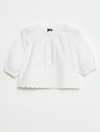 Chemisier en popeline avec borderies et col volanté