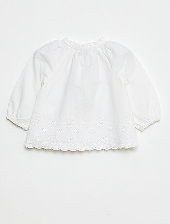 Chemisier en popeline avec borderies et col volanté