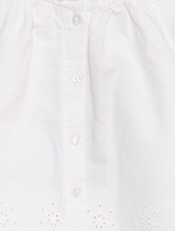 Chemisier en popeline avec borderies et col volanté