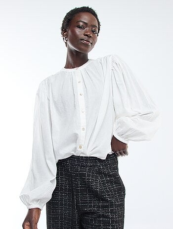 chemisier uni avec manches longues bouffantes