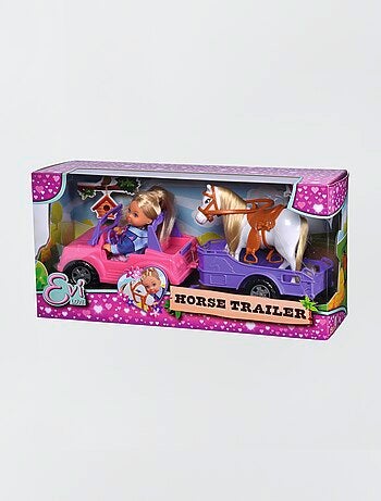 Coffret Poupée Evi - voiture + remorque à cheval