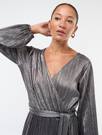 Combinaison jambe large en maille plissée