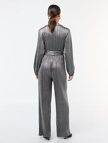 Combinaison jambe large en maille plissée