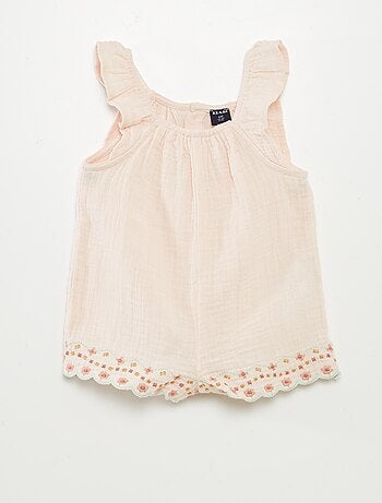Combishort en gaze de coton avec broderies