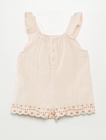 Combishort en gaze de coton avec broderies