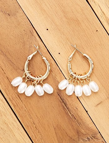 Créoles dorées avec perles - Kiabi