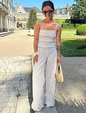 Crop top smocké carreaux vichy