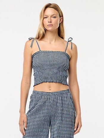 Crop top smocké carreaux vichy