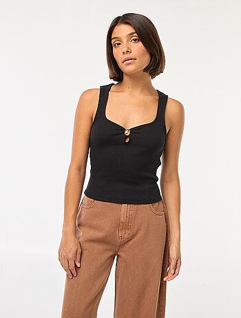 Débardeur côtelé avec détail bouton doré au col