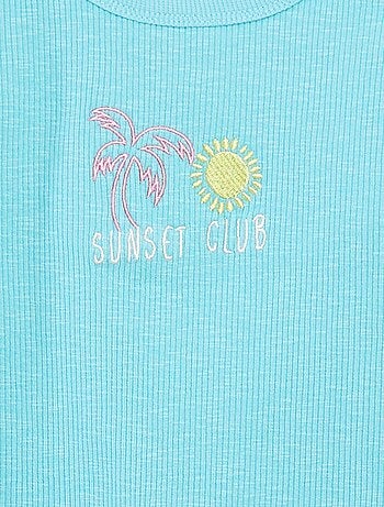 Débardeur côtelé brodé