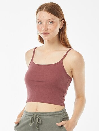 Débardeur crop-top en matière côtelée