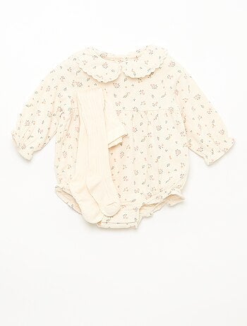 Ensemble barboteuse fleurie + collants