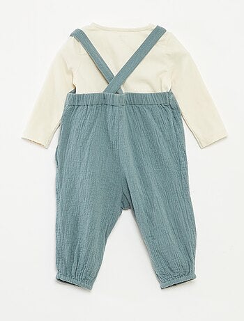 Ensemble body + salopette en gaze de coton - 2 pièces