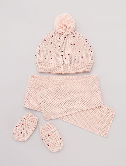 Ensemble bonnet + écharpe + moufles Bébé fille - écru ...