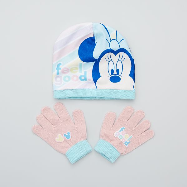 Ensemble Bonnet Gants Minnie De Disney Bebe Fille Rose Bleu Kiabi 4 80